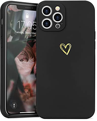Wirvyuer Kompatibel mit iPhone 13 Pro Max Handyhülle Mädchen Hülle Gold Liebesherz Weich Silikon Case Süßes Gold Love Slim Stoßfest Schutzhülle für iPhone 13 Pro Max Schwarz