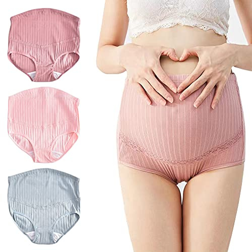 DZOZO Bragas de maternidad para mujer, bragas de embarazo, ropa interior de cintura alta, pantalones cortos, soporte para el vientre, 3 piezas, Pasta de frijoles rojos, rosa, azul brumoso, L