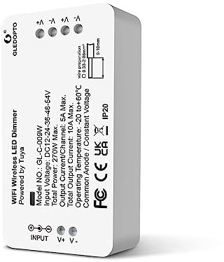 GLEDOPTO WiFi DIMMER LED Strip Controller DC12-24-54V Smartphone App Steuerung Funktioniert mit Tuya Smart Life Alexa Google Home Assistant, ohne zusätzlichen Hub