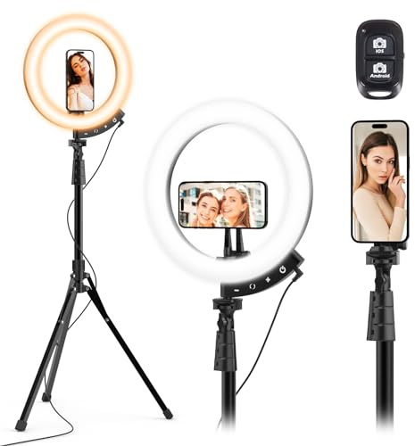 UBeesize 12'' LED Ring Light with 62'' Tripod Stand and Magnetic Phone Holder, Selfie Ring Light for Video Recording, Live Streaming, Compatible with iPhone & Android (Black)