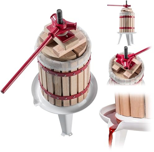 KADAX Obstpresse 6 Liter, Weinpresse, Manuelle Saftpresse mit Handkurbel, Obstmühle, Fruchtpresse, Entsafter für Weintrauben, Maischepresse, Traubenmühle