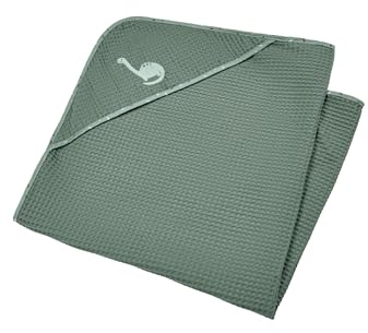 Sterntaler Babydecke mit Kapuze Dino Rexi - Schmusedecke mit niedlichem Stickmotiv, gefütterter Kapuze und Klettverschluss - Kuscheldecke Baby mit einlagigem Waffelpikee aus Baumwolle, mattgrün