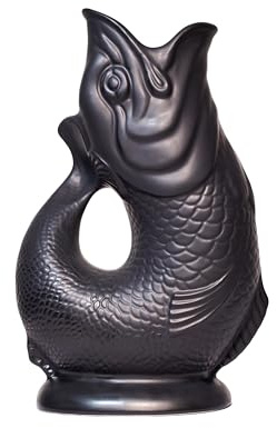 The Original Gluggle Jug - Matte Black XL 28cm 1.4L Fish Shaped Jug - Decorative Glugging Water, Cocktail, Wine & Gin Pitcher, Decanter or Vase - Handmade in Britain (Matte Black, XL)