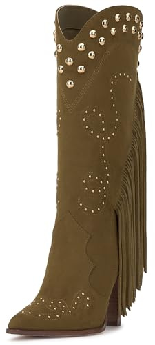 Jessica Simpson Rosera Studded Fringe Western Boot, Olive Green, 6.5