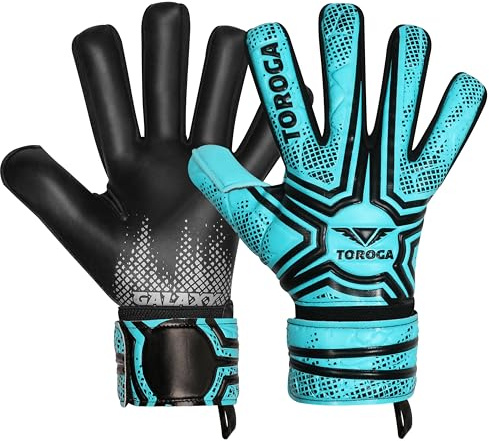 TOROGA Football Goalkeeper Gloves For Boys, Kids Children Youth Soccer Goalie Gloves with 4mm Latex Finger Spine Protection (Black Negative Cut, 5 - For 9-12 Years, Ambidextrous)