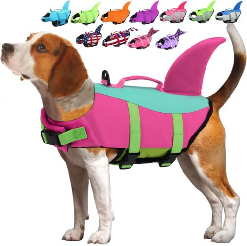 EMUST Large Dog Life Jacket, Dog Life Vests for Swimming, Small/Medium/Large Dog Life Preserver with Rescue Handle, Adjustable Dog Flotation Vest for Water at Pool, Beach, Boating (XL,PinjiePink)