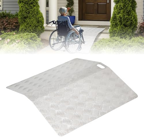 Daromigo Rampe de seuil de porte en aluminium pour fauteuil roulant - Charge maximale : 270 kg - Rampe de seuil antidérapante - Portable - Avec poignées - 80 x 70 x 10 cm