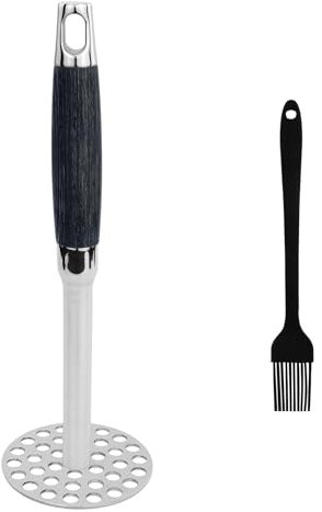 Presse-purée robuste en acier inoxydable 316 pour pommes de terre, avocat, tomates, haricots, fruits et légumes, avec 1 pinceau à huile noir de 19 cm
