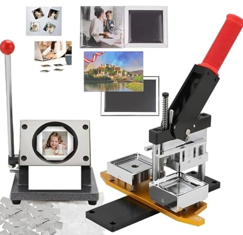 Magnet Making Machine, 63.5*63.5mm/2.5*2.5in Square Fridge Magnet Maker Machine with 1000 Pieces of Consumables, Button Badge Maker Machine, Photo Magnet Maker,Maker+Knife+(Cardboard+Magnet)*1000