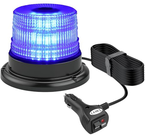 PROZOR Baliza LED Azul de Emergencia 40W 40 Leds Impermeable IP65 con Base Magnética y Cable Luz Estroboscópica Intermitente de Advertencia con 7 Modos para Coche Camión Grúa Vehículo Rescate Obras