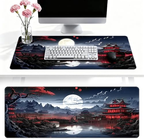 800 x 300 mm Tappeto Gaming,Materiale in Gomma Naturale Tappeto Mouse XXL,Vento Cinese Tappetino,Impermeabile Serratura Dettagliata,Fondo Antiscivolo Tappetino Gaming per Computer,Mouse e Tastiera