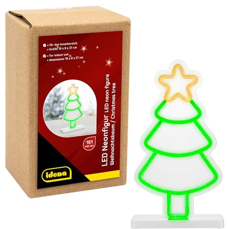 Idena 31896 - Figura LED de neón árbol de Navidad, aprox. 18 x 8 x 37 cm, letrero de neón con 151 LED SMD, decoración navideña para interiores, con fuente de alimentación y cable de 3 m