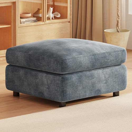 FURTOGUYI Storage Ottoman Footstool, Upholstered Fabric Footrest with Lift-Up Lid, Padded Pouffe Stool for Living Room Bedroom, Modern Square Ottoman with Hidden Storage (Ottoman)