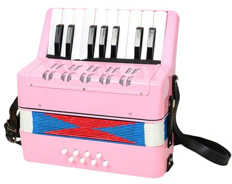 Xgdsnly Piano Accordéon Jouet Éducatif Instrument Musical 17 Touches 8 Basses Mini Accordéon Débutant Matériau PP Sangle Cuir Rétractable Adapté Enfants, ROSE