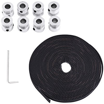 3D Printer Set Kit, 8pcs 2GT Timing Riemenscheibe Bohrung 8mm + 5 Meter Zahnriemen 6mm Breite + 16 Schrauben + 1 Stück Schraubenschlüssel