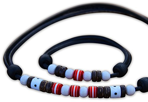 HANA LIMA Schmuck Set Lederkette Surferkette Halskette Surferarmband Armband Damen Herren