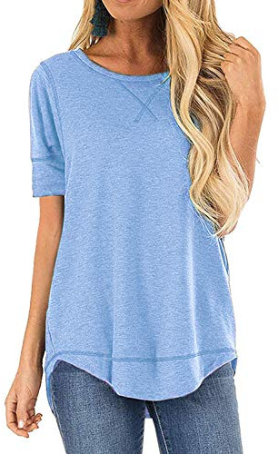 JomeDesign Shirts for Women Short Sleeve Side Split Casual Loose Tunic Top LightBlue XX-Large