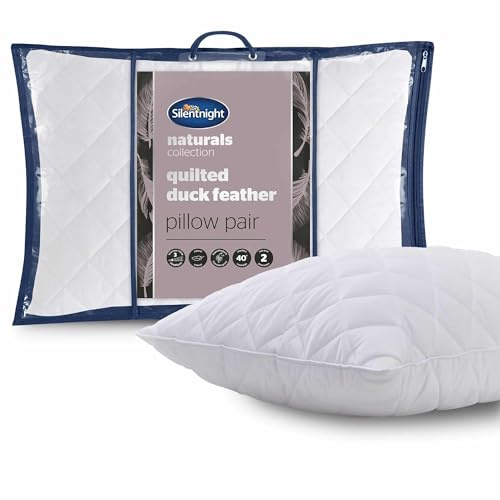 Silentnight Quilted Duck Feather Pillow - Luxury Hotel Quality Natural Pillow Soft Support Comfortable Duck Feather Filling with Luxurious Quilted Cover - Machine Washable - 1 Pack