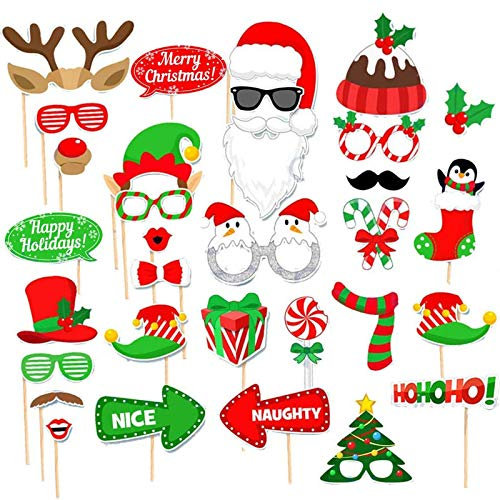 32Pcs Weihnachtsfeier Fotorequisiten,weihnachten Photo Requisiten,fotorequisiten weihnachten, Weihnachtsfeier Foto Requisiten,Weihnachten Fotorequisiten,Brillen Weihnachten, Xmas Party Photo Supplies