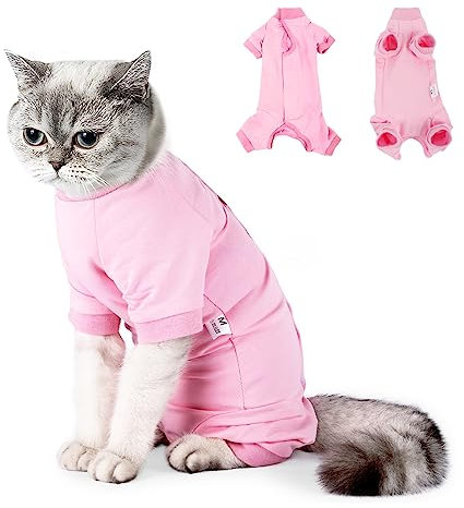 Lollanda Katzenbody Nach Op Kastration Katze, Katzen Suitical für Recovery Suit Katze, Erholung Anzug für Katzen Operation, Chirurgischer Genesungsanzug für Katzen Bauchwunden(Rosa,S)