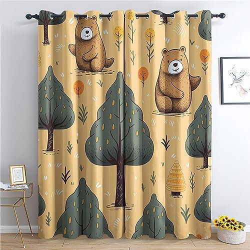 SZLYZM Vorhänge Bär, Verdunkelungsvorhang 2er Set - Vorhang Blickdicht Wildtiere Muster, Thermovorhang für Deko Wohnzimmer Schlafzimmer Kinderzimmer, Gardinen mit Ösen 245x140 cm (HxB)