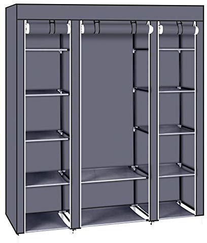TactFire Armoire de Rangement en Tissu, Penderie avec Housse, Armoire Chambre Portable, Armoire à Vêtements, pour Chambre D'adulte avec 5 Couches 12 Compartiments, 150 x 45 x 175 cm, Gris