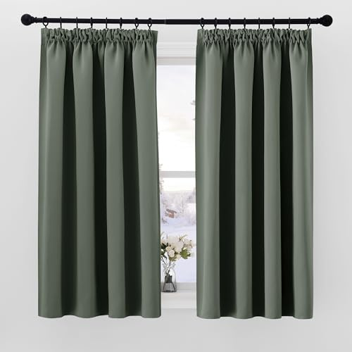 PONY DANCE Thermal Heat Protection Blackout Curtains with Wrinkle Tape Set of 2 Pieces H 145 x W 140 cm Heat Resistant Curtains with Wrinkle Tape, for