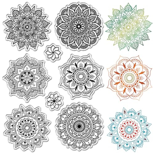CRASPIRE Flower Clear Rubber Stamps Mandala Plants Reusable Retro Transparent Silicone Stamp Seals for Valentine's Day Scrapbooking Photo Album Decorative Journaling Card Making DIY