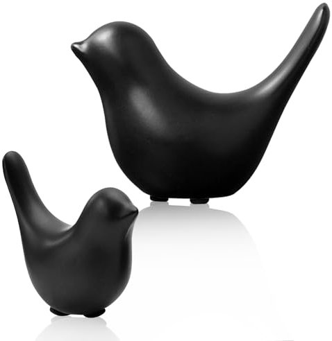 WIYETY Estatua de pájaro estatuas de pájaro: 2 piezas de decoración de pájaro de cerámica, esculturas animales modernas, pájaros porcelana para decoración adornos sala de estar dormitorio oficina