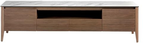 Ángel Cerdá - Meuble TV en Porcelaine et Noyer - Meuble TV en Bois avec tiroirs et Portes à Fermeture Progressive - Moderne, Durable et Fonctionnel - 200 x 45 x 51 cm