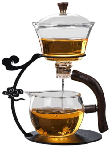 MYBAQ, Lazy Kung Fu - Set da tè in vetro, teiera magnetica, set da tè semi automatico, set di teiera in vetro, per preparare tè sfusi e fiori a casa e in ufficio