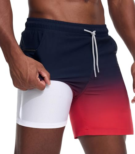 Danfiki Bañador Hombre Shorts de Baño Shorts de Playa Short de Verano 2 en 1 con Forro de Compresión y Malla Secado Rápido para Vacaciones