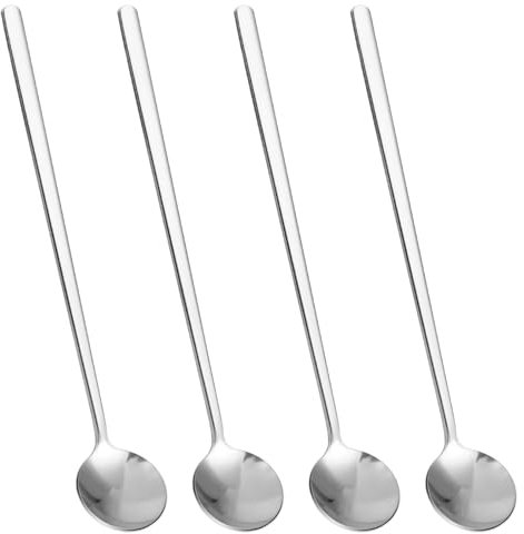 Edelstahl Teelöffel Set, 4 Stück 17 cm Latte Macchiato Löffel Langer Griff Kaffeelöffel Silber Eislöffel Espressolöffel Dessertlöffel Rührlöffel für Eisbecher Kaffee, Desserts, Tee, Eis, Cocktails