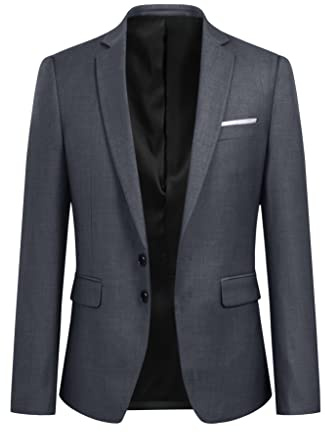 YOUTHUP Blazer da Uomo Giacca da Abito con 2 Bottoni Formale Monopetto Slim Fit Elegante Giacche da Smoking, Grigio, L