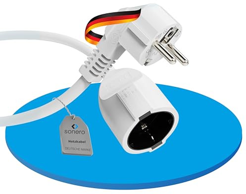 sonero Verlängerungskabel Stromkabel Verlängerung, 10,0m, Schutzkontakt Stecker auf Buchse, Strom Kabelverlängerung, Netzkabel, Steckdosenverlängerung Weiß