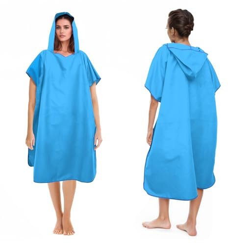 Pameil Badponcho för kvinnor och män, mikrofiberponcho (himmelsblå)