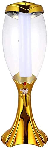 Dispensador de Cerveza de 3 l, dispensador de Bebidas Transparentes, jugos y Vino, con Luces de Colores y Tubo de Hielo extraíble (Dorado)