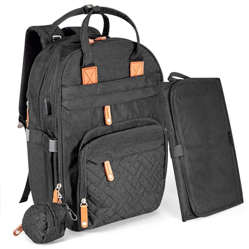 M.J COMFY-LIFE Baby Changing Backpack - Large Waterproof Diaper Bag with Insulated Bottle Pockets, Removable Changing Pad, Stroller Straps & Anti-Theft Design for Parents On-The-Go