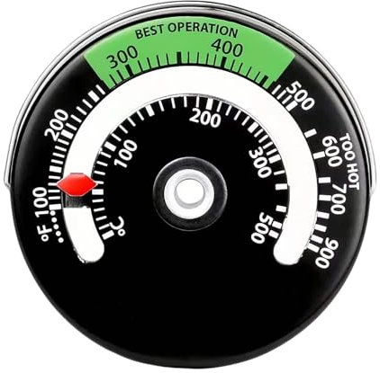 Magnetic Wood Stove Thermometer, 100-900°C Range, Real-Time Temperature Monitor with Dual Scale Display, Black