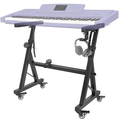 FREEAMG Heavy Duty Keyboard Stand, with 4 Rolling Wheels, Headphone Hooks