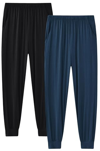 MoFiz Pantaloni Lunghi con Polsini Uomo Modal Pigiama Pantaloni Morbidi con Tasche 2 Pezzi-A XXL
