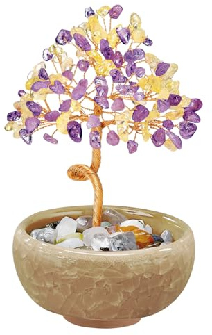 VLYX Ametrine Crystal Tree of Life, Crystal Money Tree, Room Decor | Handmade Ametrine Crystal Trees, Natural Quartz Stone, Desk Ornament, Crystal Gifts, Room Decor, Home Office, Calming Zen
