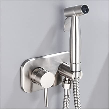 Bidet portable à main, Robinet de bidet mural en laiton brossé noir, avec eau chaude et froide(Brushed)