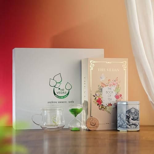 The Vedas Tea Chest Volume 2 | Premium Tea Gift Set containing Glassmug with Infuser and Lid, Premium Black Tea Tin Caddy, Snadclock Timer, Coaster, and The Book of Tea | 100 Cups of teas