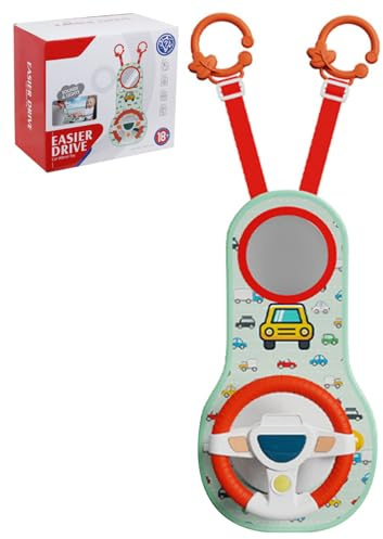 Rear Facing Car Seat Toys, 360° Rotation Baby Steering Wheel Toy with Mirror, Music, Lights and Driving Sounds, 12 Months+ Kids Steering Wheel for Car Backseat, Baby Toy