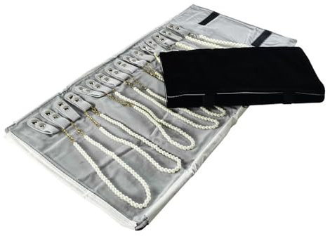 Portable Jewelry Roll Necklace Travel Storage Displays Holder 16 Chain Grey
