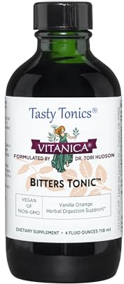 Vitanica Bitters Tonic, Liquid Digestion Supplement, Digestion Support, Alcohol Free, Vanilla Orange, Vegan, 4 Ounce (Bitters Tonic)