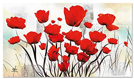 Giallobus - Quadro - Astratto fiori papaveri - Vetro acrilico Plexi - 140x80 - Pronto da appendere - Quadri moderni per la casa