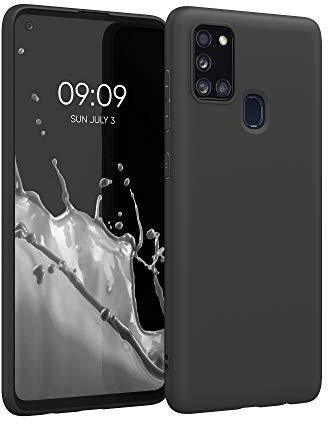 kwmobile Hülle kompatibel mit Samsung Galaxy A21s Hülle - weiches TPU Silikon Case - Cover geeignet für kabelloses Laden - Schwarz matt