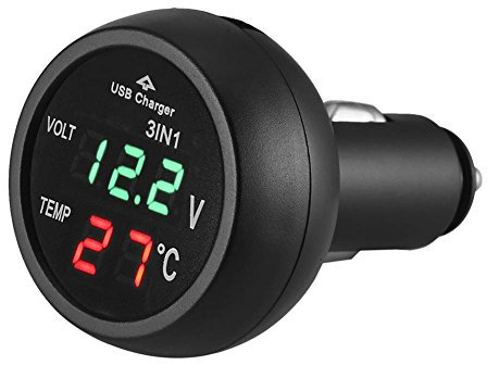 Domybest 3 en 1 12v 24v Chargeur Allume Cigare USB + Voltmètre Numérique LED + Thermomètre Chargeur de Voiture Voltmètre Allume Cigare